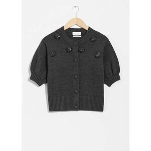 & Other Stories Merino Wool Puff Sleeve Embellished Cardigan